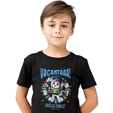 Educatie - Tricou Copii cu Toy Story: Distractie, Soare si Diplome 100% Bumbac, Negru, 12 Ani