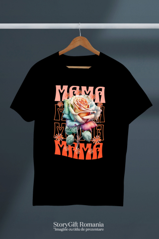 Tricou Femei, Barbati, Copii, Fata, Baiat, Unisex Personalizat Trandafir Multicolor cu Text „Mama, Femeie, Flori, Natura” | Cadouri Personalizate pentru Mama și Femei [2]
