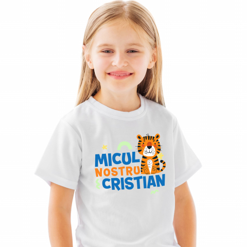 Tricou Femei, Barbati, Copii, Fata, Baiat, Unisex Personalizat Tigru Animat cu Mesaj de Dragoste pentru Familie și Copii - Cadou Personalizat