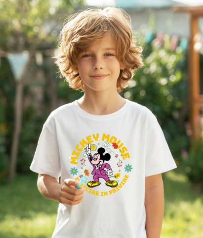 Tricou Copii cu Un dans jucaus al lui Mickey Mouse in tara florilor vesele 100% Bumbac, Alb, 8 Ani [3]