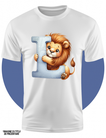 Tricou Copii cu un leu cu litera "L", ilustratie, pentru copii, scoala, elev, alfabet, abecedar  100% Bumbac, Unisex, Alb, 10 Ani, 58CM [2]