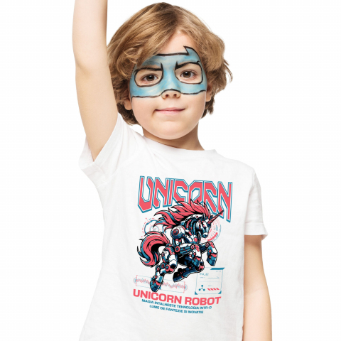 COPII - Tricou Femei, Barbati, Copii, Fata, Baiat, Unisex Personalizat Unicorn Roz Robot Inteligent – Cadou Personalizat pentru Copii și Familie
