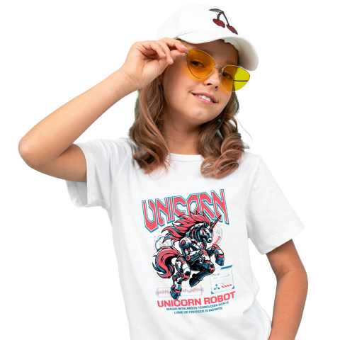 Copii - Tricou Femei, Barbati, Copii, Fata, Baiat, Unisex Personalizat Unicorn Roz Robot Inteligent – Cadou Personalizat pentru Copii și Familie