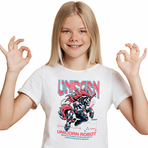 Tricou Femei, Barbati, Copii, Fata, Baiat, Unisex Personalizat Unicorn Roz Robot Inteligent – Cadou Personalizat pentru Copii și Familie [1]