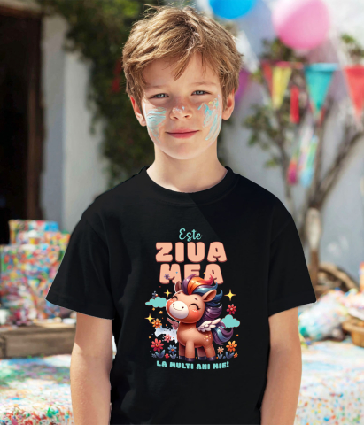 Tricou Femei, Barbati, Copii, Fata, Baiat, Unisex Personalizat Unicorn Vesel cu Flori – Cadou Personalizat pentru Aniversări și Copii [2]