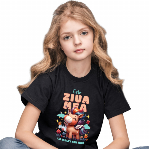 COPII - Tricou Femei, Barbati, Copii, Fata, Baiat, Unisex Personalizat Unicorn Vesel cu Flori – Cadou Personalizat pentru Aniversări și Copii