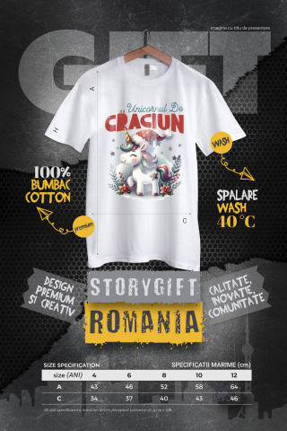Tricou Femei, Barbati, Copii, Fata, Baiat, Unisex Personalizat Unicorn Vesel Roz cu Căciulă de Moș Crăciun – Cadouri Personalizate pentru Crăciun Magic [3]