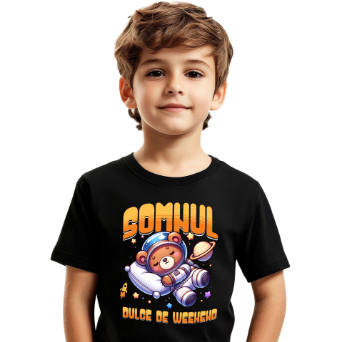 Tricou Femei, Barbati, Copii, Fata, Baiat, Unisex Personalizat Urs de Plus Maro – Somnul Dulce de Weekend în Spațiu Printre Stele | Cadou Personalizat pentru Copii [1]