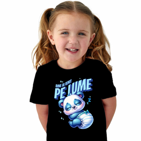 Tricou Femei, Barbati, Copii, Fata, Baiat, Unisex Personalizat Cadou Personalizat „Bine Ai Venit Pe Lume” | Urs Panda Bebe Cu Scutec [1]