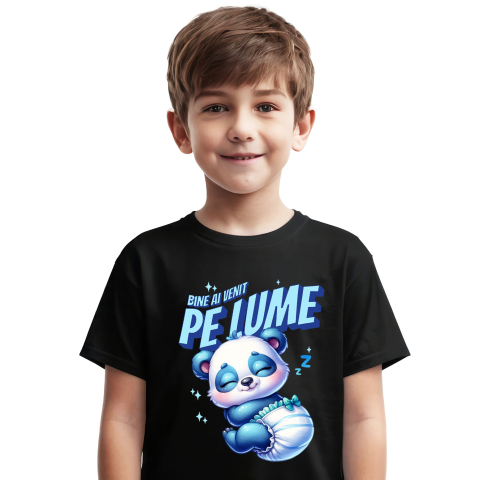 Familie - Tricou Femei, Barbati, Copii, Fata, Baiat, Unisex Personalizat Cadou Personalizat „Bine Ai Venit Pe Lume” | Urs Panda Bebe Cu Scutec
