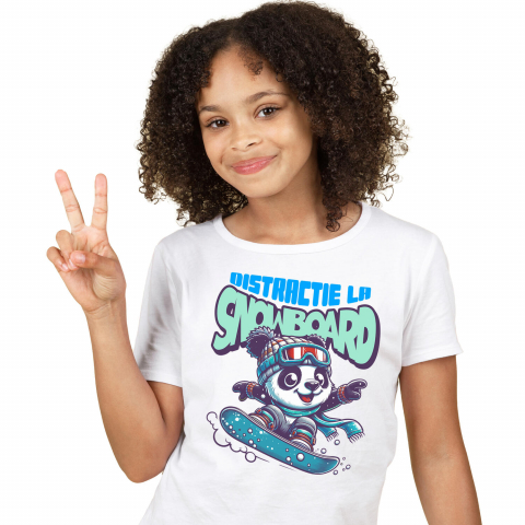 Tricouri - Tricou Femei, Barbati, Copii, Fata, Baiat, Unisex Personalizat Urs Panda pe Snowboard - Tricou Personalizat pentru Iubitorii Sporturilor de Iarnă