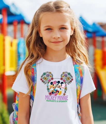 Tricou Copii cu Ursulet si Vata de Bat alaturi de Mickey si Minnie 100% Bumbac, Alb, 10 Ani [2]