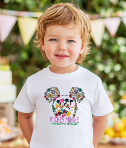 Tricou Copii cu Ursulet si Vata de Bat alaturi de Mickey si Minnie 100% Bumbac, Alb, 10 Ani [3]
