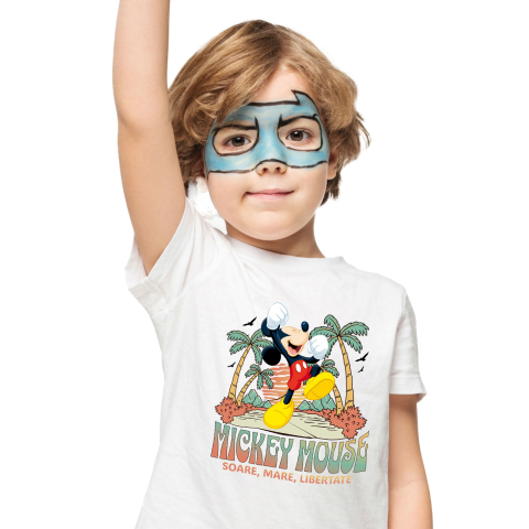 Tricou Copii cu Vacanta Perfecta cu Mickey Mouse sub Palmieri 100% Bumbac, Alb, 12 Ani [1]