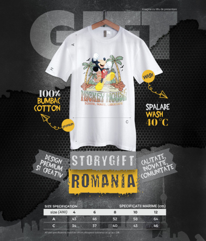 Tricou Copii cu Vacanta Perfecta cu Mickey Mouse sub Palmieri 100% Bumbac, Alb, 12 Ani [5]
