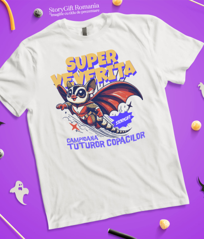 Tricou Femei, Barbati, Copii, Fata, Baiat, Unisex Personalizat Veverița Cu Aripi Și Costum Roșu – Cadou Personalizat „Super Veverița Campioana Tuturor Copacilor” [4]