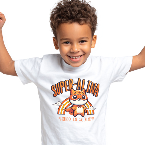 Tricou Femei, Barbati, Copii, Fata, Baiat, Unisex Personalizat Veverița Cu Masca Și Pelerină De Super Erou Curcubeu – Cadou Personalizat Pentru Copii [1]