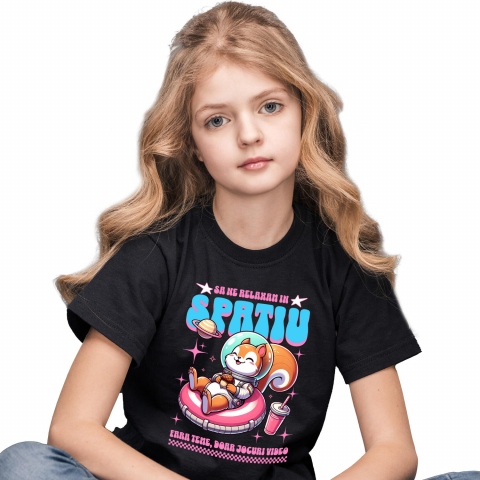 COPII - Tricou Femei, Barbati, Copii, Fata, Baiat, Unisex Personalizat Veveriță în Costum Spațial pe Gogoasă Roz – Cadou Amuzant pentru Copii și Familie