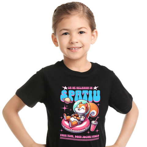 Copii - Tricou Femei, Barbati, Copii, Fata, Baiat, Unisex Personalizat Veveriță în Costum Spațial pe Gogoasă Roz – Cadou Amuzant pentru Copii și Familie