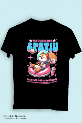 Tricou Femei, Barbati, Copii, Fata, Baiat, Unisex Personalizat Veveriță în Costum Spațial pe Gogoasă Roz – Cadou Amuzant pentru Copii și Familie [2]