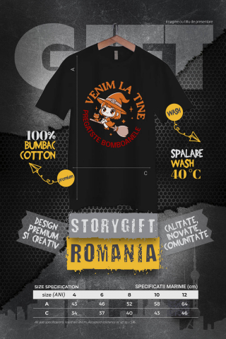 Tricou Femei, Barbati, Copii, Fata, Baiat, Unisex Personalizat Costum Vrajitoare Pe Mătura | Cadou Personalizat Halloween pentru Copii [3]