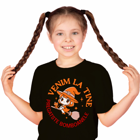 Tricou Femei, Barbati, Copii, Fata, Baiat, Unisex Personalizat Costum Vrajitoare Pe Mătura | Cadou Personalizat Halloween pentru Copii