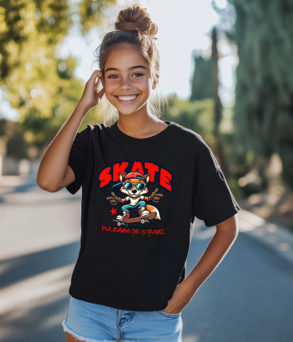 Tricou Femei, Barbati, Copii, Fata, Baiat, Unisex Personalizat Skateboard Vulpe Stil Stradal – Design Modern pentru Adolescenti [3]