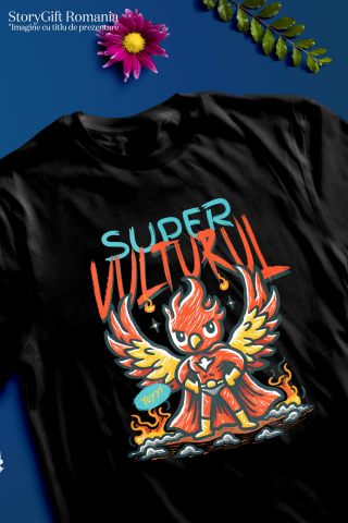 Tricou Femei, Barbati, Copii, Fata, Baiat, Unisex Personalizat Vultur Desenat Roșu Cu Costum De Super Erou – Cadou Personalizat „Super Vultur” [2]