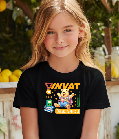 Tricou Copii cu Winnie de Plus – Descopera si Invata 100% Bumbac, Negru, 12 Ani [3]