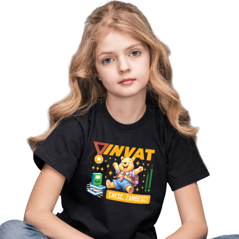 Tricou Copii cu Winnie de Plus – Descopera si Invata 100% Bumbac, Negru, 12 Ani [1]