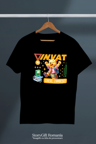 Tricou Copii cu Winnie: Descoperim, Zambim Si Ne Dezvoltam 100% Bumbac, Negru, 10 Ani [4]