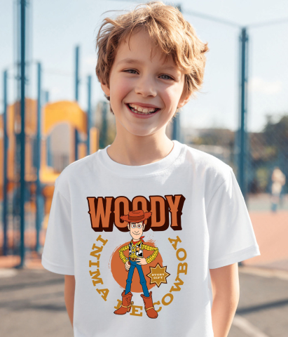 Tricou Copii cu Woody la datorie, cu zambet si caciula 100% Bumbac, Alb, 4 Ani [2]