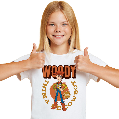 Tricou Copii cu Woody la datorie, cu zambet si caciula 100% Bumbac, Alb, 4 Ani [1]