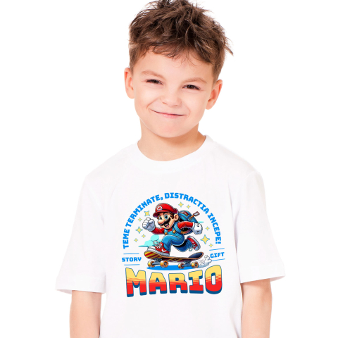 Educatie - Tricou Copii cu Zboara pe Strazi cu Sonic Skateboard 100% Bumbac, Alb, 10 Ani