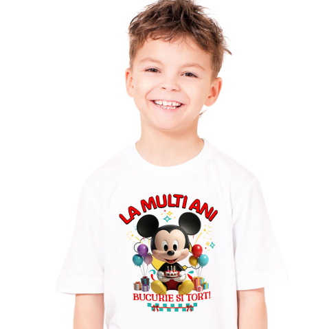 Tricou Copii cu Zi de Nastere cu Mickey Mouse – Zambete si Bucurie 100% Bumbac, Alb, 10 Ani [1]