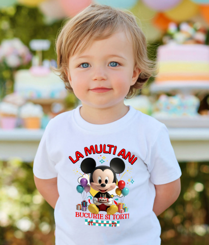 Tricou Copii cu Zi de Nastere cu Mickey Mouse – Zambete si Bucurie 100% Bumbac, Alb, 10 Ani [3]