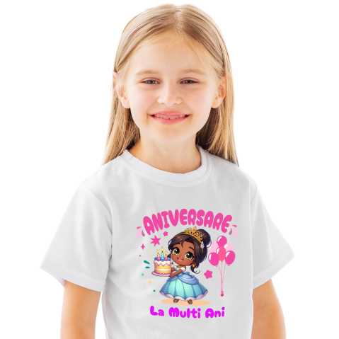 Aniversare - Tricou Copii cu Zi de Nastere Regală cu Cadouri Tiana 100% Bumbac, Alb, 6 Ani