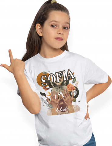 Copii Unisex - 8 Ani - Tricou Copii Fete Cu Numele Sofia, Colaj Fata, Fluture, Flori, Cerc 100% Bumbac, Unisex, Alb, 8 Ani, 134CM