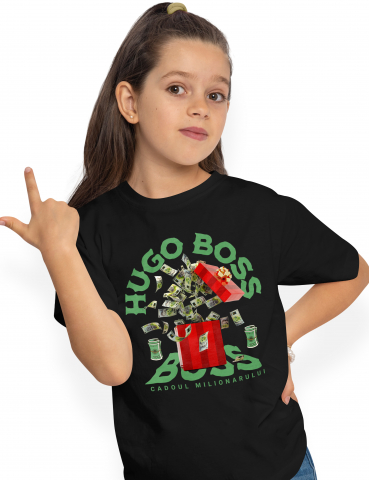 Copii Unisex - 6 Ani - Tricou Copii Fete _Hugo Boss_ - Cadoul Milionarului 100% Bumbac, Unisex, Negru, 6 Ani, 122CM