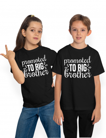 Copii Unisex - 8 Ani - Tricou Copii pentru un frate mai mare cu mesajul in engleza "Promoted to big brother" 100% Bumbac, Unisex, Negru, 8 Ani, 134CM