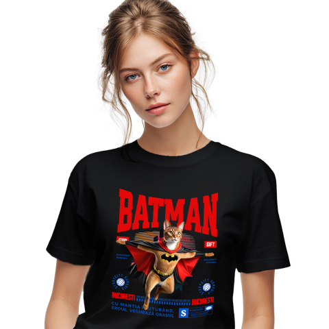 SuperEroi si Personaje TV - Tricou Femei, Barbati, Copii, Fata, Baiat, Unisex Personalizat Pisica Abisinian în Costum de Batman – Un Supererou Drăgălaș pentru Iubitorii de Pisici