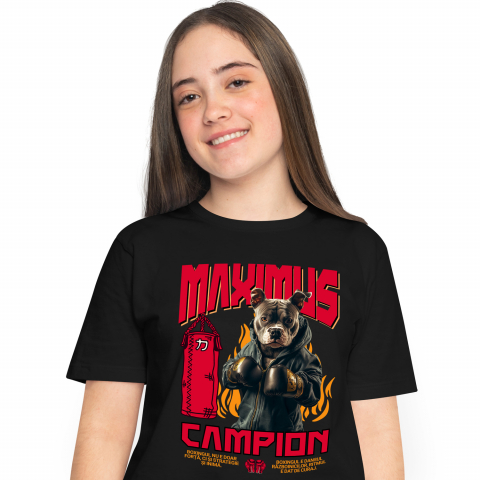 Personalizate cu Animalul Tau - Tricou Femei cu Animal Boxer In Hanorac, Sac de Box, Flacari, Peronalizata cu Numele si Poza Animalului Tau cu imprimeu pe Fata, 100% Bumbac, Negru, XS