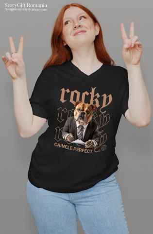 Tricou Femei cu Animal Contabil in Costum, Peronalizata cu Numele si Poza Animalului Tau cu imprimeu pe Fata, 100% Bumbac, Negru, S [1]