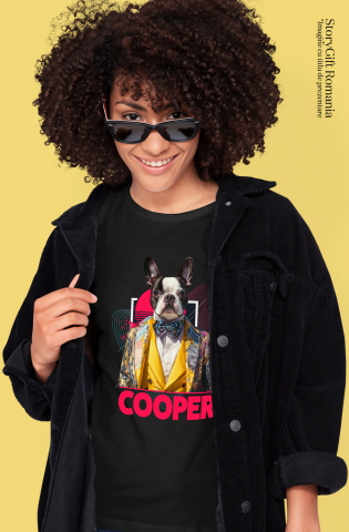 Tricou Femei cu Animal Designer de Moda, Costum Colorat, Peronalizata cu Numele si Poza Animalului Tau cu imprimeu pe Fata, 100% Bumbac, Negru, XS [1]