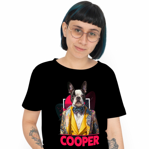 Personalizate cu Animalul Tau - Tricou Femei cu Animal Designer de Moda, Costum Colorat, Peronalizata cu Numele si Poza Animalului Tau cu imprimeu pe Fata, 100% Bumbac, Negru, XS