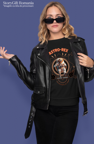 Tricou Femei cu Animal In Costum de Astronaut , Peronalizata cu Numele si Poza Animalului Tau cu imprimeu pe Fata, 100% Bumbac, Negru, XS [1]