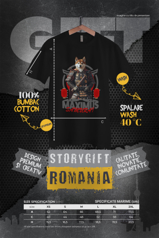 Tricou Femei cu Animal In Costum de Samurai, Peronalizata cu Numele si Poza Animalului Tau cu imprimeu pe Fata, 100% Bumbac, Negru, XS [3]