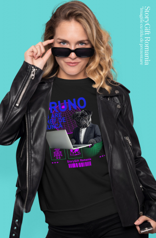 Tricou Femei cu Animal In Costum Lucrand pe Laptop, Peronalizata cu Numele si Poza Animalului Tau cu imprimeu pe Fata, 100% Bumbac, Negru, XS [1]