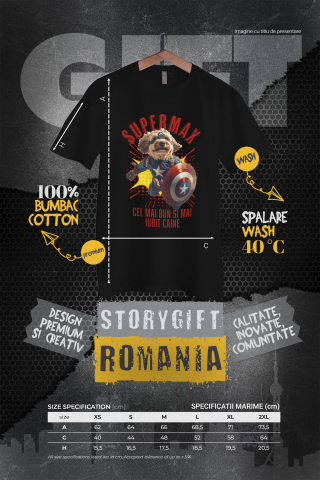 Tricou Femei cu Animal In Costumul lui Capitanul America, Zburand, Scut, Peronalizata cu Numele si Poza Animalului Tau cu imprimeu pe Fata, 100% Bumbac, Negru, XS [3]