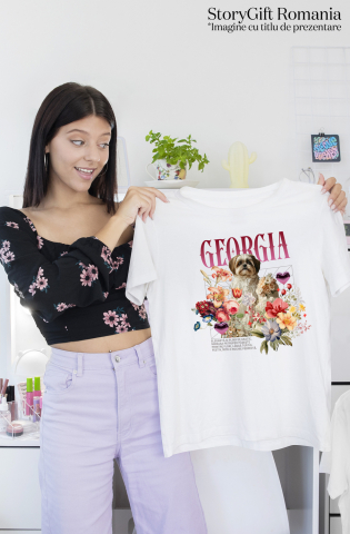 Tricou Femei cu Animal In Rochie de Mireasa cu Tort, Flori, Peronalizata cu Numele si Poza Animalului Tau cu imprimeu pe Fata, 100% Bumbac, Alb, M [1]